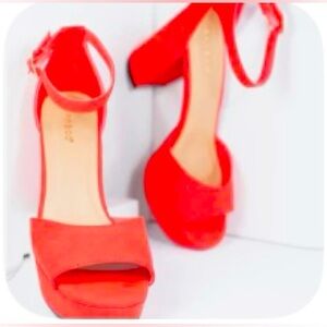 Bamboo Red Suede Peeptoe Platform Heels from Unique Vintage